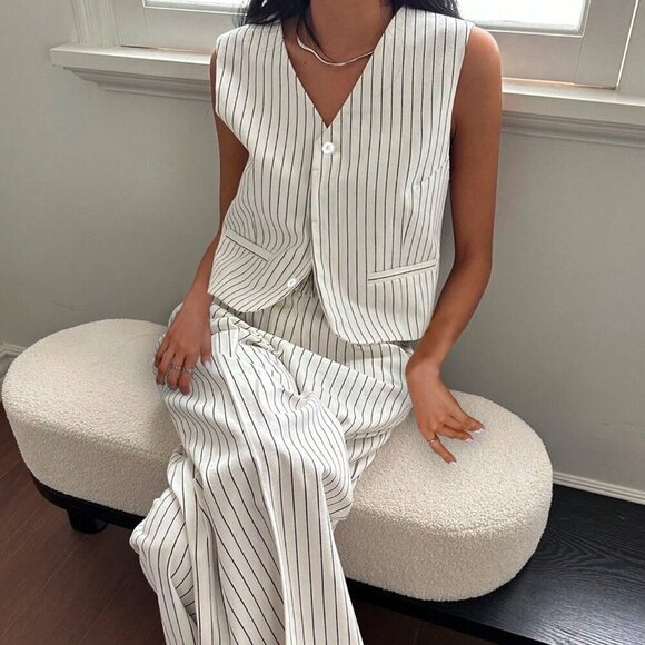 Tops - White Casual Women's Sleeveless Top And Long Pants Two-Piece Set